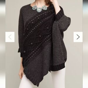 Anthropologie Sleeping On Snow Cabled Catillion Wool Alpace Blend Poncho XS/Sm
